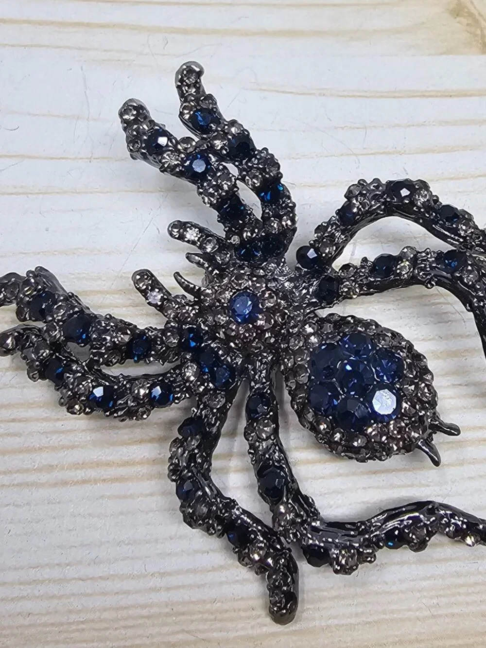 Large Spider Brooch Pendant Sapphire-Blue Rhinestones